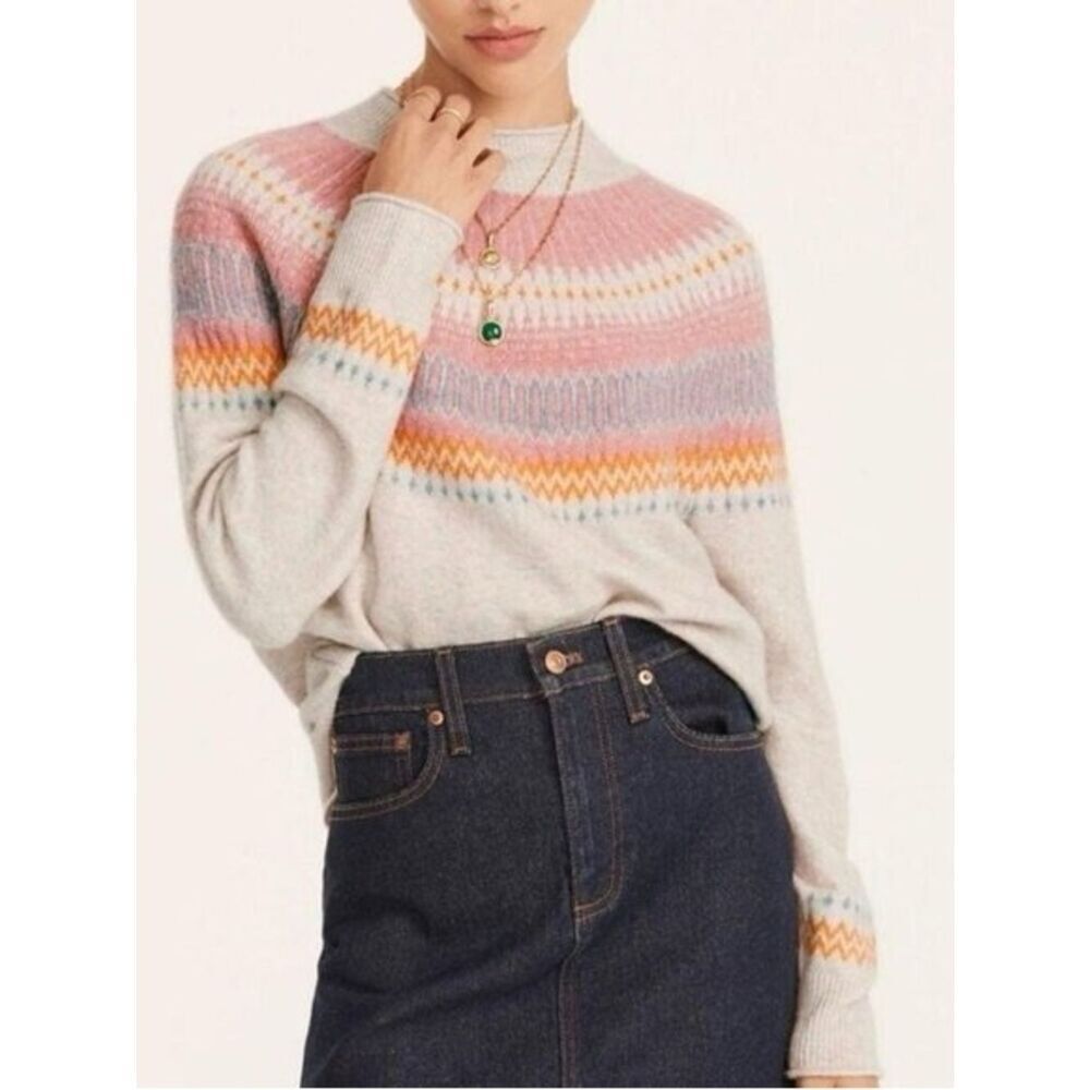 J. Crew Fair Isle Yoke Puff Sleeve Sweater in Dusty pink Size S